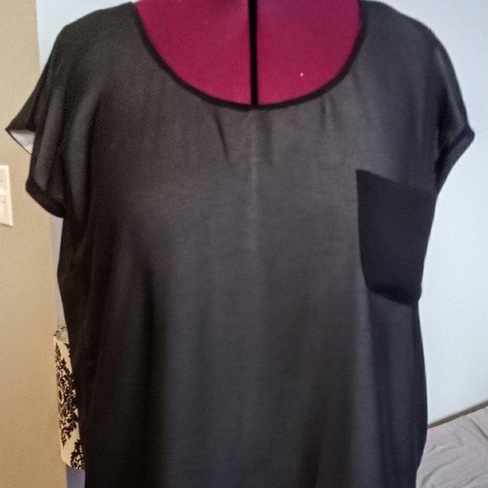 Bar III Sheer Black Top with Beige Knit Lining
